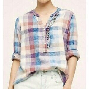 Anthropologie Isabella Sinclair Women's Size XS Top Shirt‎ Blouse Pink Blue​​​​